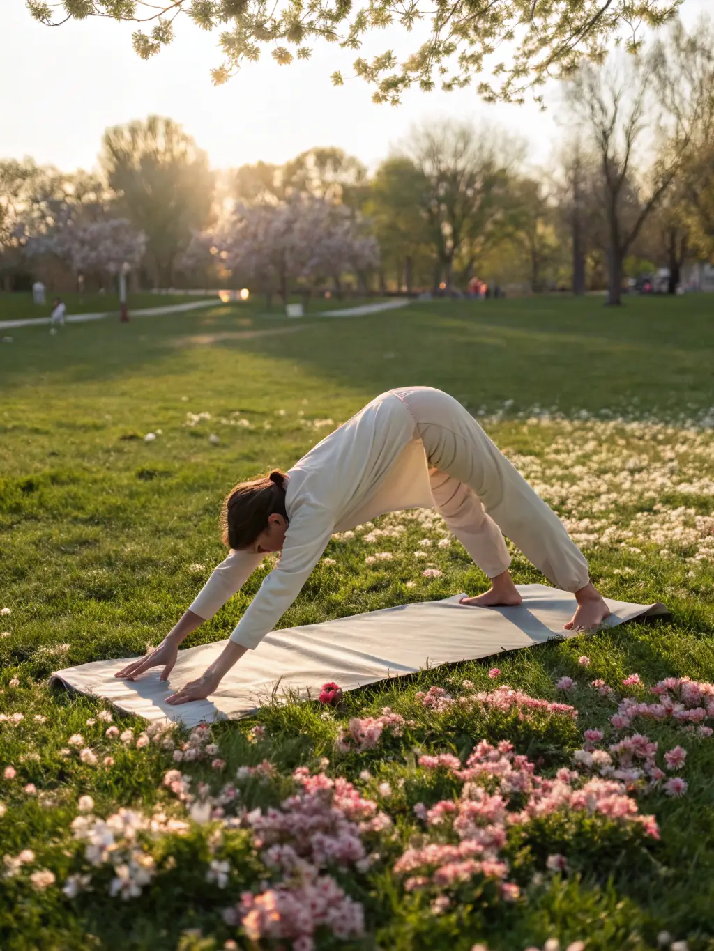 A serene image of a yoga session by the pool, emphasizing the relaxation and mindfulness aspects of the activity.