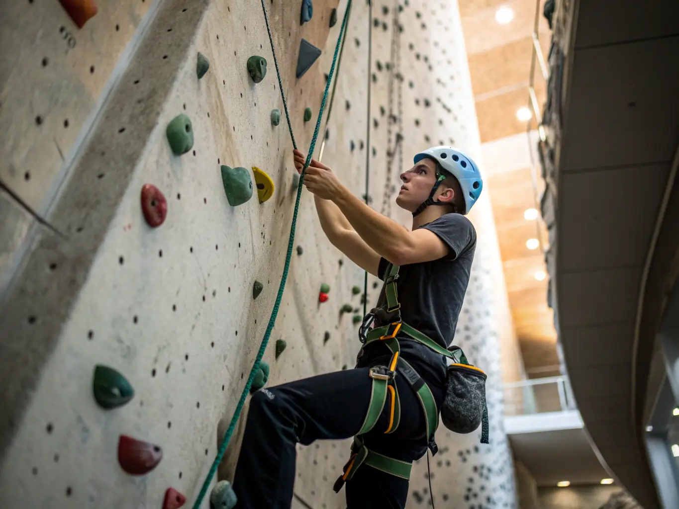 An action shot of participants rock climbing at AQUA GRIMPE MILLAU GRANDS CAUSSES, highlighting the challenge, skill, and camaraderie involved in the climbing activities.